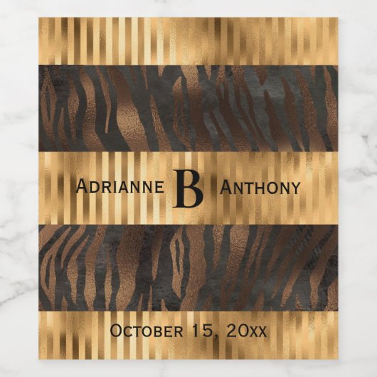 Tiger Elegant Chic Stylish Monogram Weddenschap Wijn Etiket (Enkel label)