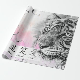 TIGER EN BUTTERFLIES VOOR Wrapping, IN PINK Cadeaupapier