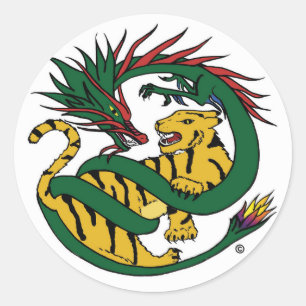 Tiger- en drakendisplay ronde sticker