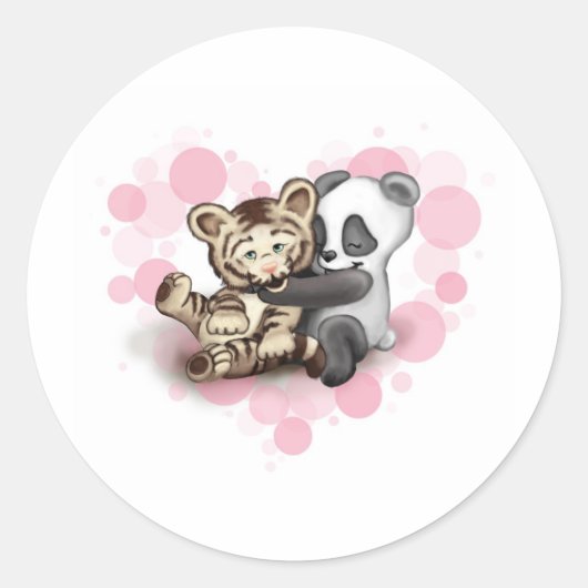 Tiger en Panda Ronde Sticker (Voorkant)