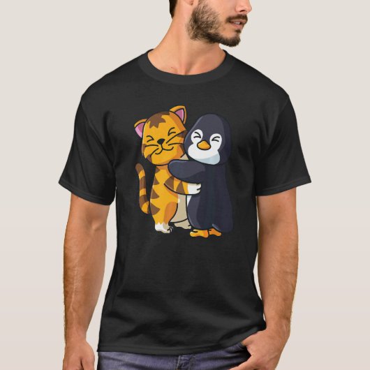 Tiger en Penguin Cute Zoo Animals Hugging T-shirt (Voorkant)
