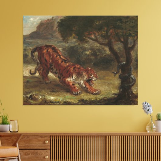 Tiger en slang Eugene Delacroix Wall Art Canvas Afdruk (Insitu (Woonkamer))