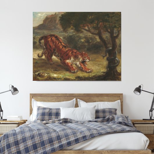 Tiger en slang Eugene Delacroix Wall Art Canvas Afdruk (Insitu (Slaapkamer))