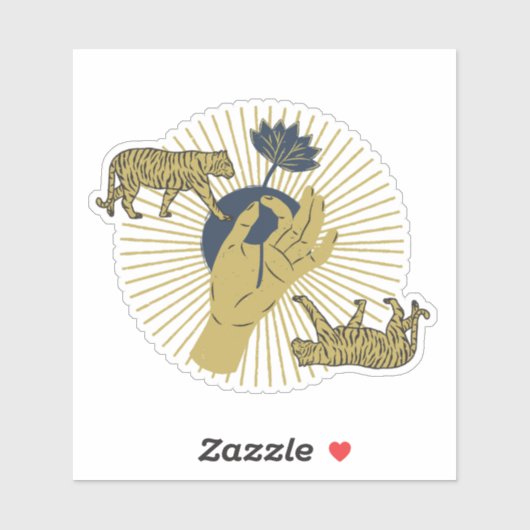 Tiger en Sunburst Boho Graphic Sticker (Vel)