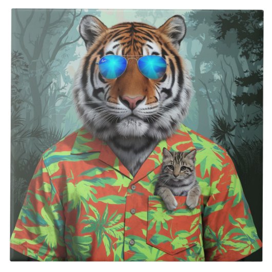 Tiger en Tabby Decoratieve Tegel Tegeltje (Voorkant)