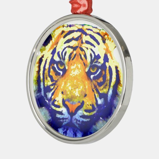 Tiger Eyes Pop Art Metalen Ornament (Links)