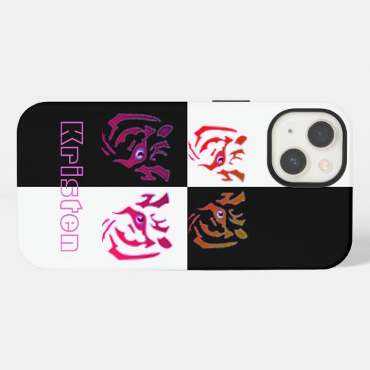 Tiger Face Black & White Check iPhone Hoesje (Achterkant horizontaal)