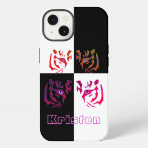 Tiger Face Black & White Check iPhone 13 Hoesje
