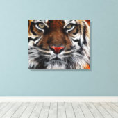 Tiger Face Close Ingepakt Canvas Afdruk (Insitu (Houten vloer))
