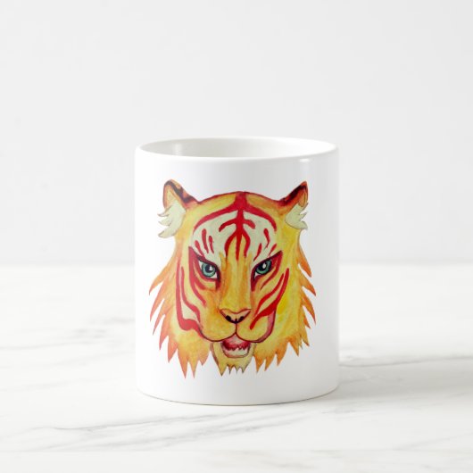 Tiger Face Drawing 325 ml Classic White Mok (Center)