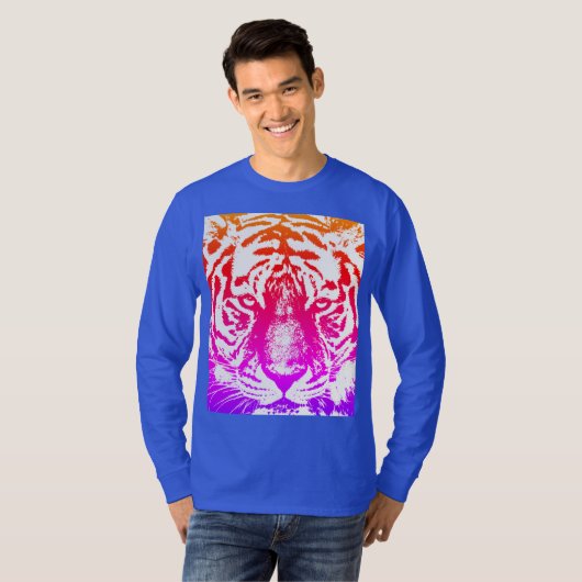Tiger Face Mannen Modern Long Sleeve Deep Royal Bl T-shirt (Voorkant volledig)