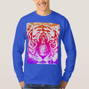 Tiger Face Mannen Modern Long Sleeve Deep Royal Bl T-shirt