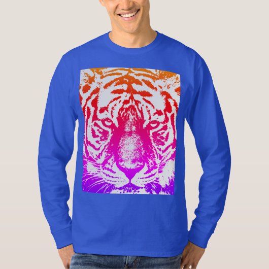 Tiger Face Mannen Modern Long Sleeve Deep Royal Bl T-shirt (Voorkant)