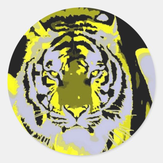 Tiger Face Pop Art Ronde Sticker (Voorkant)