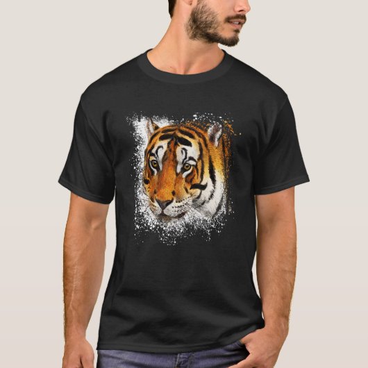  Tiger Face Stylish Paint Retro Gra T-shirt (Voorkant)