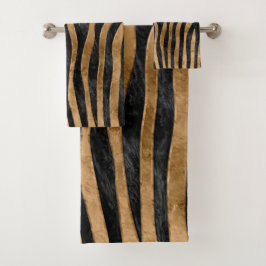 Tiger Faux Fur Textuur zwart-wit en goud Bad Handdoek