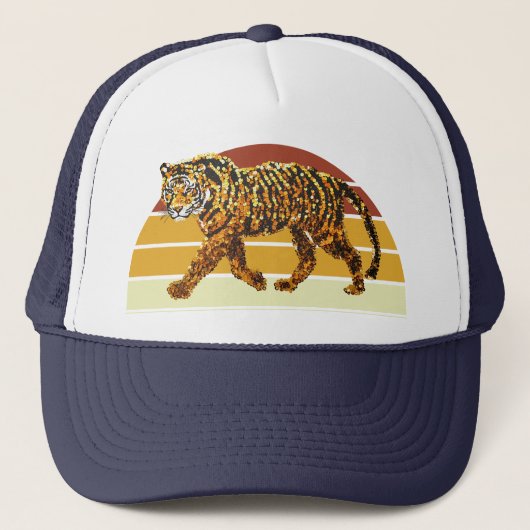 Tiger Faux Sequin look Retro Sunset Trucker Pet (Voorkant)