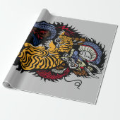 TIGER FIGHTING DRAGON Wrapping Paper Cadeaupapier (Uitgerold)