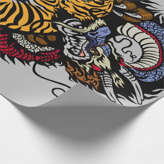 TIGER FIGHTING DRAGON Wrapping Paper Cadeaupapier (Hoek)