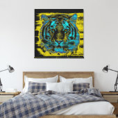 Tiger Fine Art over Burlap Rustic Jute #2 Canvas Afdruk (Insitu (Slaapkamer))