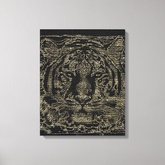 Tiger Fine Art over Burlap Rustic Jute #4 Canvas Afdruk (Voorkant)