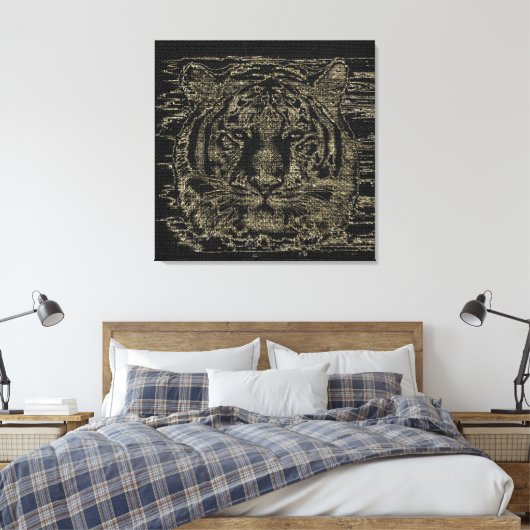 Tiger Fine Art over Burlap Rustic Jute #4 Canvas Afdruk (Insitu (Slaapkamer))