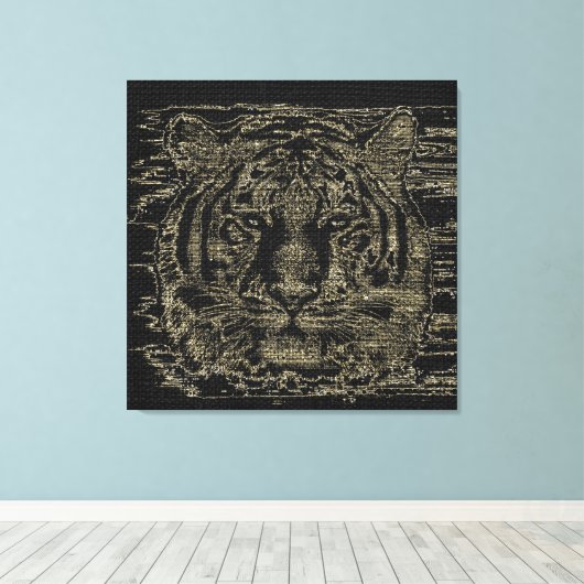 Tiger Fine Art over Burlap Rustic Jute #4 Canvas Afdruk (Insitu (Houten vloer))