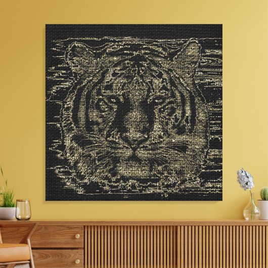 Tiger Fine Art over Burlap Rustic Jute #4 Canvas Afdruk (Insitu (Woonkamer))
