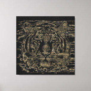 Tiger Fine Art over Burlap Rustic Jute #4 Canvas Afdruk