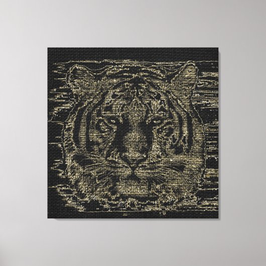 Tiger Fine Art over Burlap Rustic Jute #4 Canvas Afdruk (Voorkant)