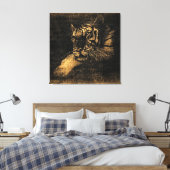 Tiger Fine Art over Burlap Rustic Jute #5 Canvas Afdruk (Insitu (Slaapkamer))