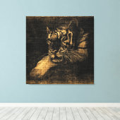 Tiger Fine Art over Burlap Rustic Jute #5 Canvas Afdruk (Insitu (Houten vloer))