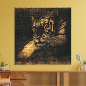 Tiger Fine Art over Burlap Rustic Jute #5 Canvas Afdruk (Insitu (Woonkamer))