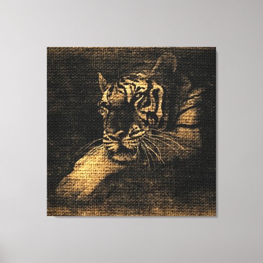 Tiger Fine Art over Burlap Rustic Jute #5 Canvas Afdruk (Voorkant)