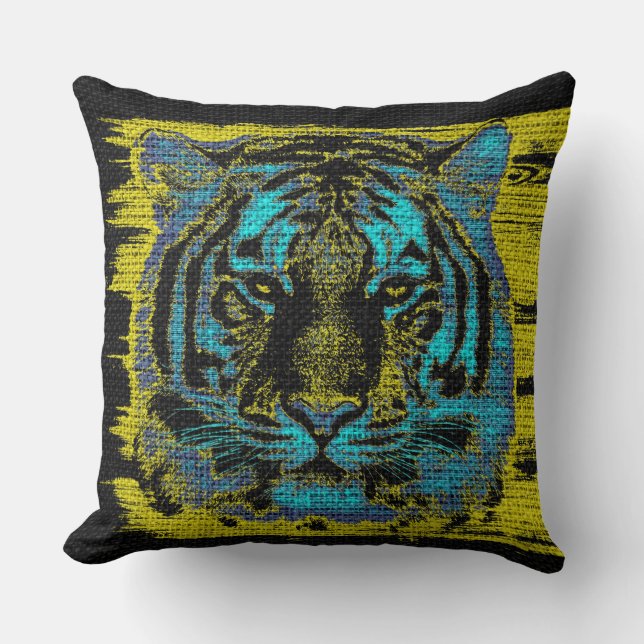 Tiger Fine Art over Burlap Rustic Jute #5 Kussen (Voorkant)