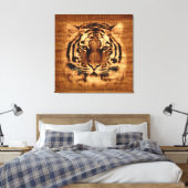 Tiger Fine Art over Burlap Rustic Jute Canvas Afdruk (Insitu (Slaapkamer))