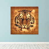 Tiger Fine Art over Burlap Rustic Jute Canvas Afdruk (Insitu (Houten vloer))
