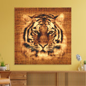 Tiger Fine Art over Burlap Rustic Jute Canvas Afdruk (Insitu (Woonkamer))