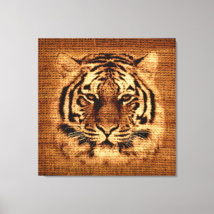 Tiger Fine Art over Burlap Rustic Jute Canvas Afdruk
