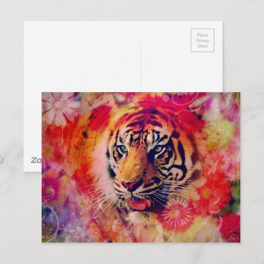 Tiger Floral Digital Art Briefkaart (Voorkant / Achterkant)