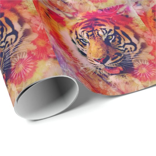 Tiger Floral Digital Art Cadeaupapier (Rol Hoek)