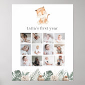 Tiger Floral Greenery 1e verjaardag Foto Collage Poster (Voorkant)