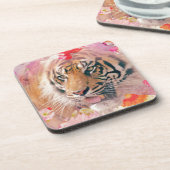 Tiger Floral Splatter Digital Art Onderzetter (Linkerzijde)