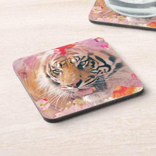 Tiger Floral Splatter Digital Art Onderzetter (Linkerzijde)