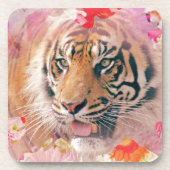 Tiger Floral Splatter Digital Art Onderzetter (Voorkant)