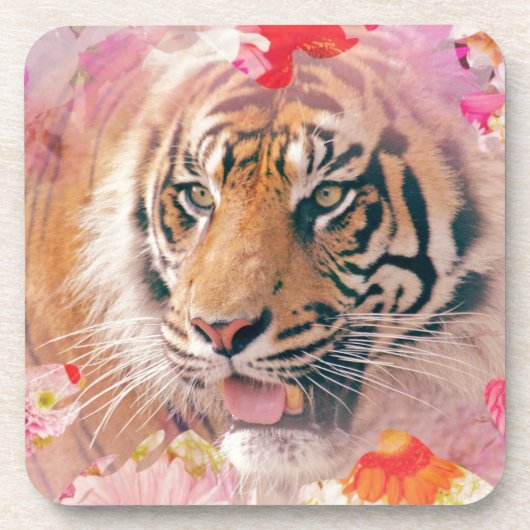 Tiger Floral Splatter Digital Art Onderzetter (Voorkant)