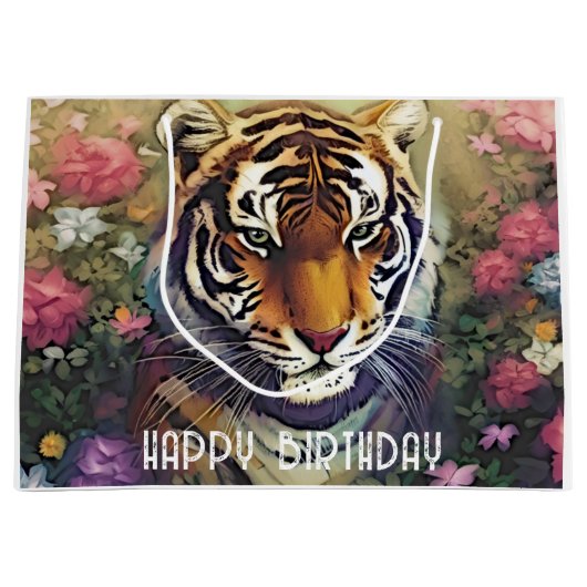 Tiger Flower Custom Text Gift Bag Groot Cadeauzakje (Voorkant)
