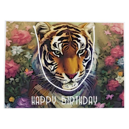 Tiger Flower Custom Text Gift Bag Groot Cadeauzakje (Achterkant)