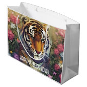 Tiger Flower Custom Text Gift Bag Groot Cadeauzakje (Achterkant Gekanteld)