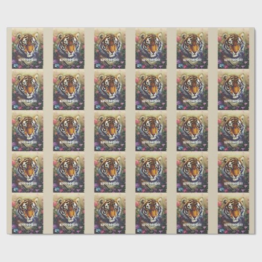 Tiger Flower Custom Text Stickers Cadeaupapier (Vlak)